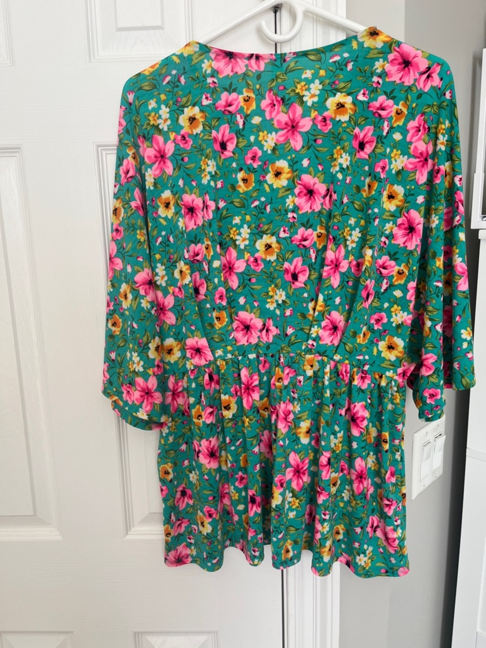 Dear Scarlett Floral Teal Babydoll Tunic with Pink & Yellow Blooms - Picture 4 of 5